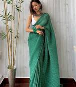 green bandhani georgette saree with unstitched blouse