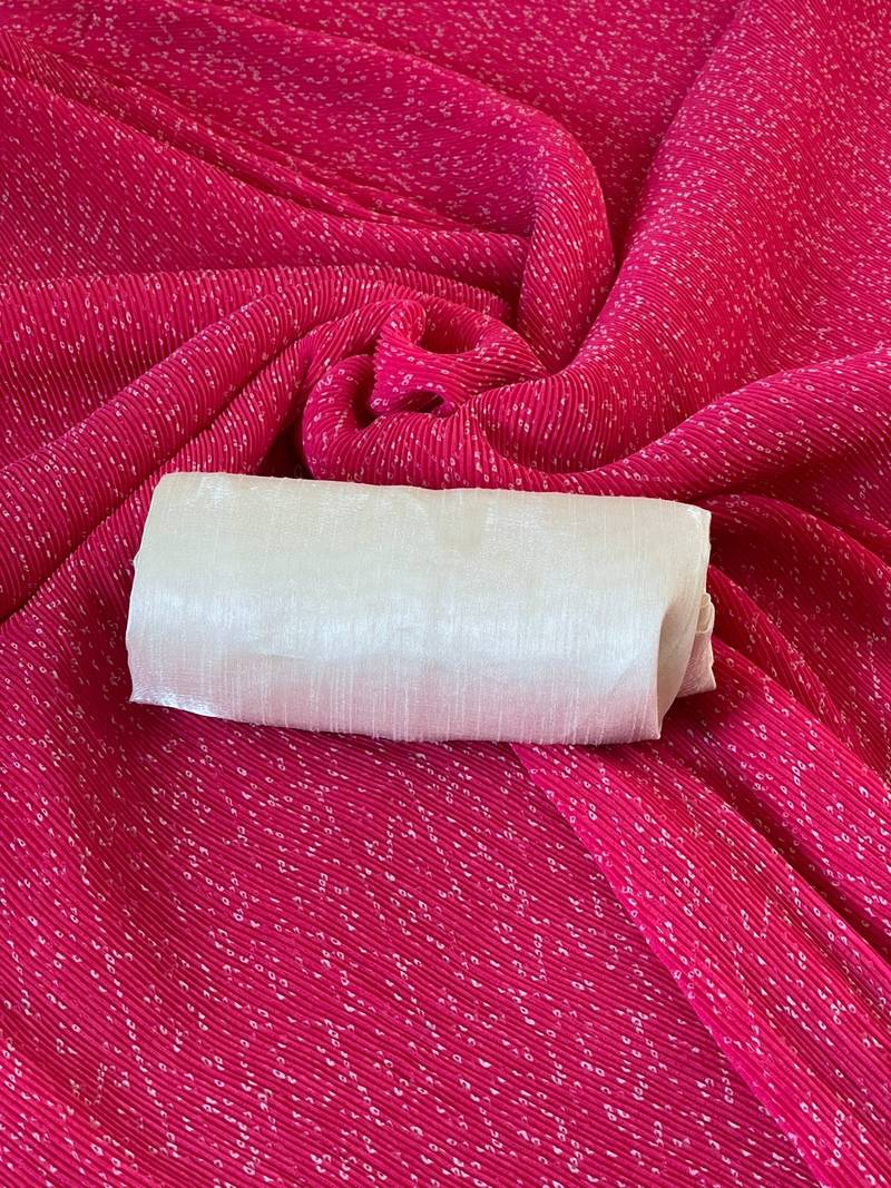 pink bandhani georgette saree with unstitched blouse