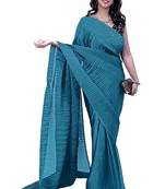blue solid satin saree with unstitched blouse