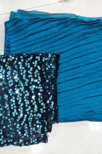 blue solid satin saree with unstitched blouse