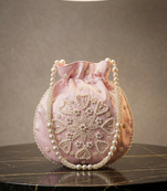 pink pearl embroidered potli bag 