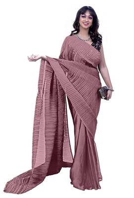 pink solid satin saree with unstitched blouse 1