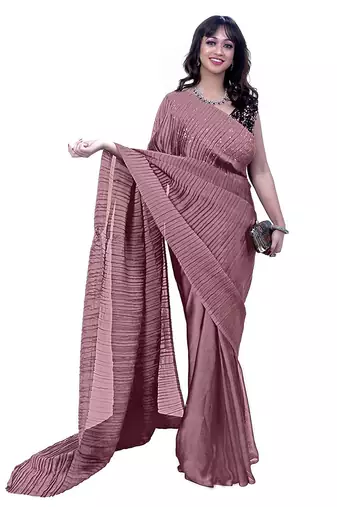 pink solid satin saree with unstitched blouse
