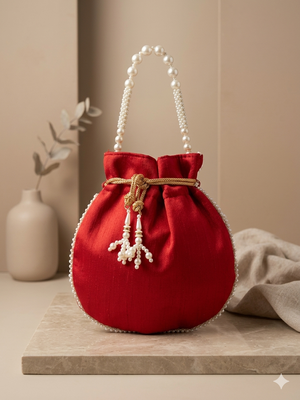 red pearl embroidered potli bag  1