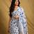 white printed georgette saree with unstitched blouse