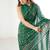 green foil print georgette saree with unstitched blouse