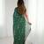 green foil print georgette saree with unstitched blouse