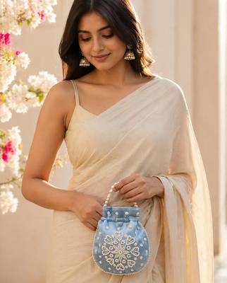 sky blue pearl embroidered potli bag  1