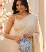 sky blue pearl embroidered potli bag 