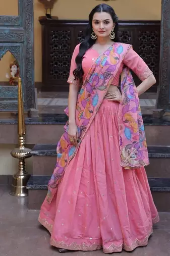 Art  Silk Sequins Embroidered Lehenga choli with dupatta