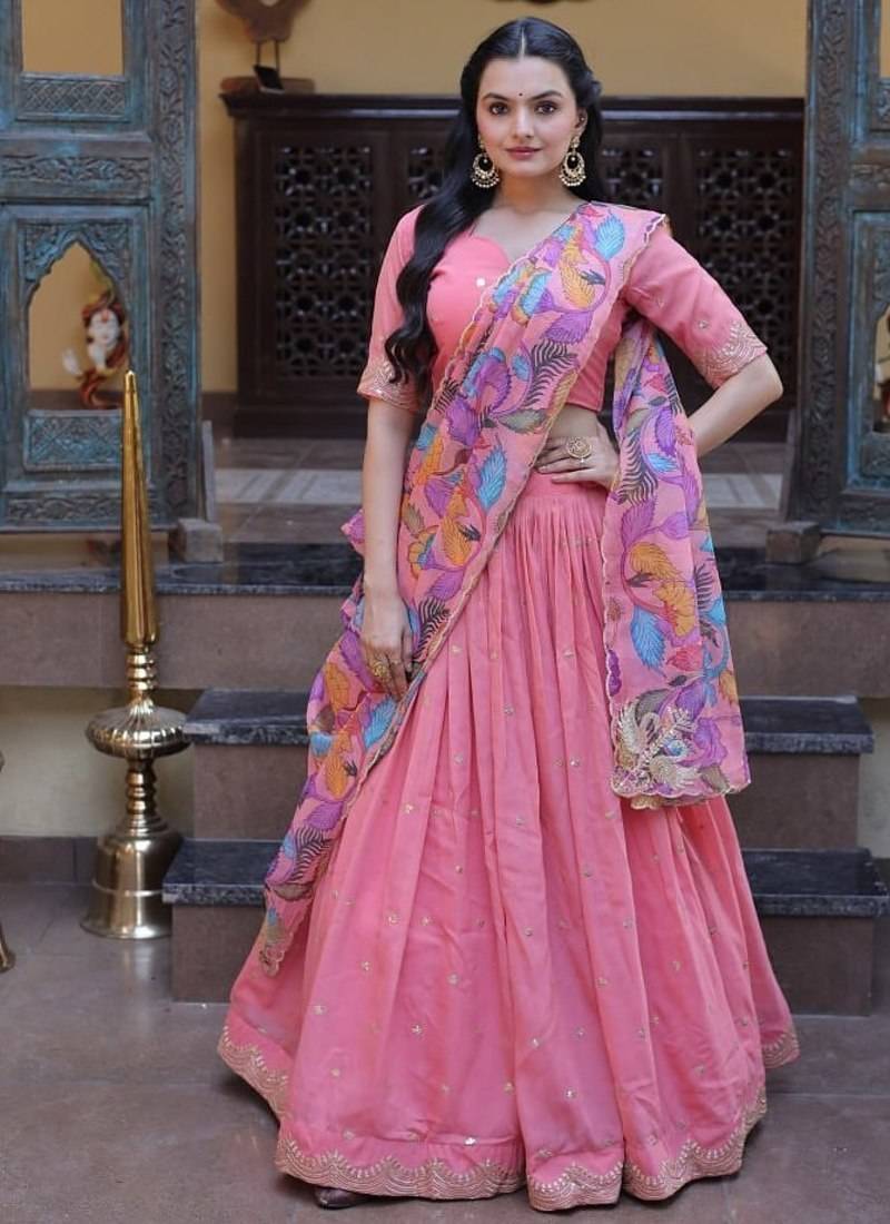 Art  Silk Sequins Embroidered Lehenga choli with dupatta