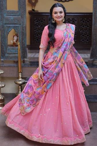 Art  Silk Sequins Embroidered Lehenga choli with dupatta