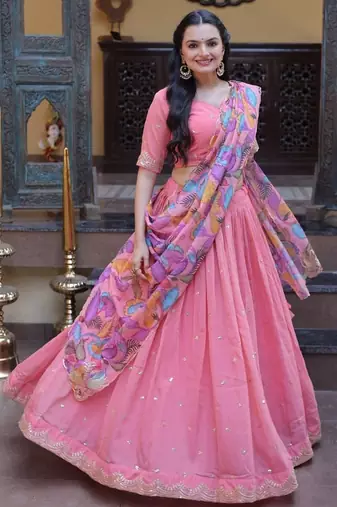 Art  Silk Sequins Embroidered Lehenga choli with dupatta