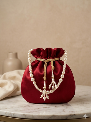 maroon pearl embroidered potli bag  2