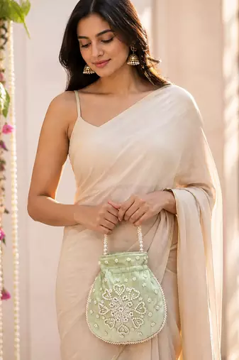 pastel green pearl embroidered potli bag 