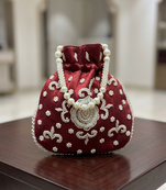 maroon pearl embroidered potli bag