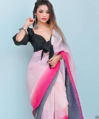 pink ombre crush georgette saree with unstitched blouse 1
