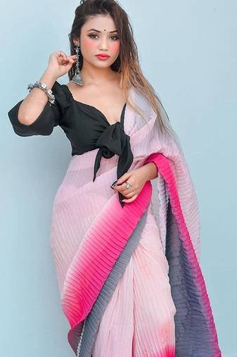 pink ombre crush georgette saree with unstitched blouse