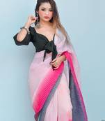 pink ombre crush georgette saree with unstitched blouse