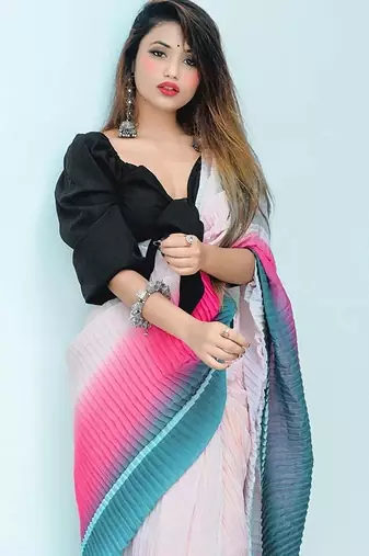 pink ombre crush georgette saree with unstitched blouse