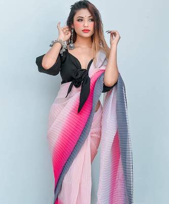 pink ombre crush georgette saree with unstitched blouse 3