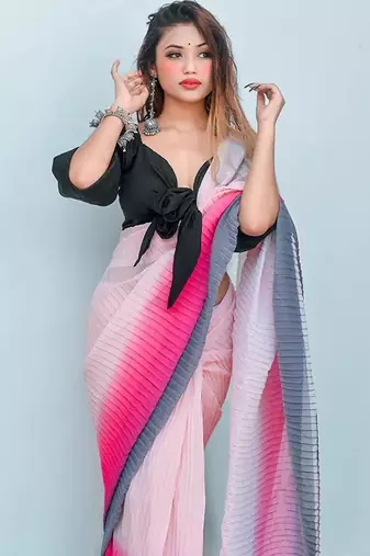 pink ombre crush georgette saree with unstitched blouse