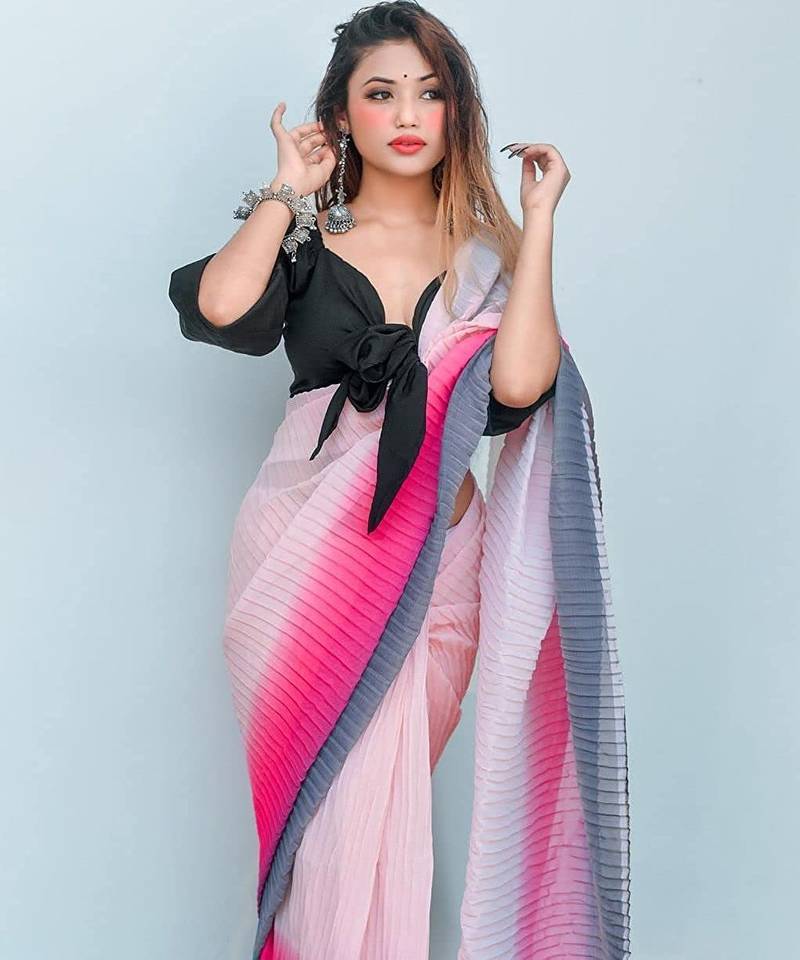 pink ombre crush georgette saree with unstitched blouse