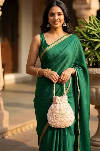 pastel peach pearl embroidered potli bag