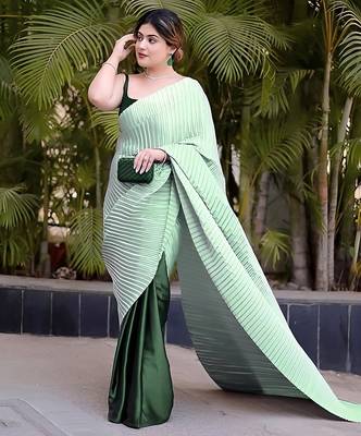 green ombre chinnon saree with unstitched blouse 1