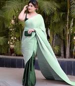 green ombre chinnon saree with unstitched blouse