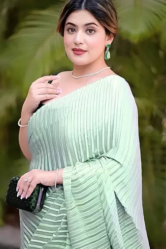 green ombre chinnon saree with unstitched blouse