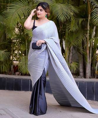 grey ombre chinnon saree with unstitched blouse 1