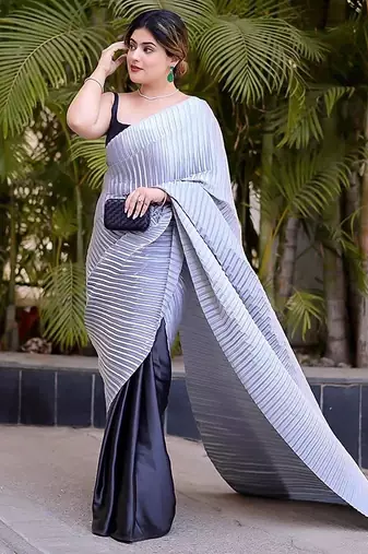 grey ombre chinnon saree with unstitched blouse