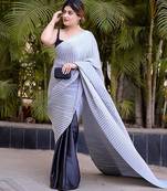 grey ombre chinnon saree with unstitched blouse