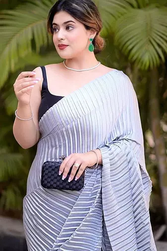 grey ombre chinnon saree with unstitched blouse