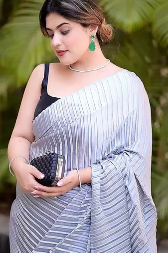 grey ombre chinnon saree with unstitched blouse