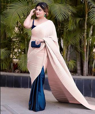 peach ombre chinnon saree with unstitched blouse 1