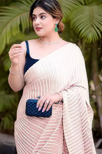 peach ombre chinnon saree with unstitched blouse
