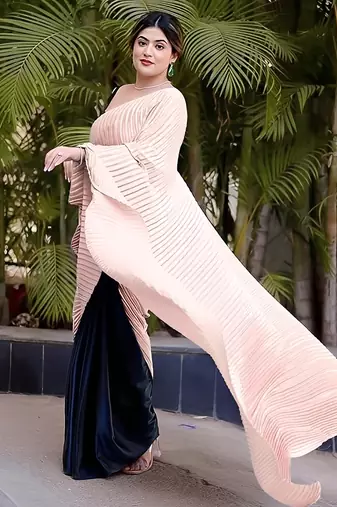 peach ombre chinnon saree with unstitched blouse