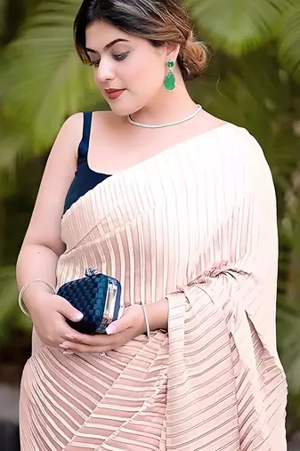 peach ombre chinnon saree with unstitched blouse