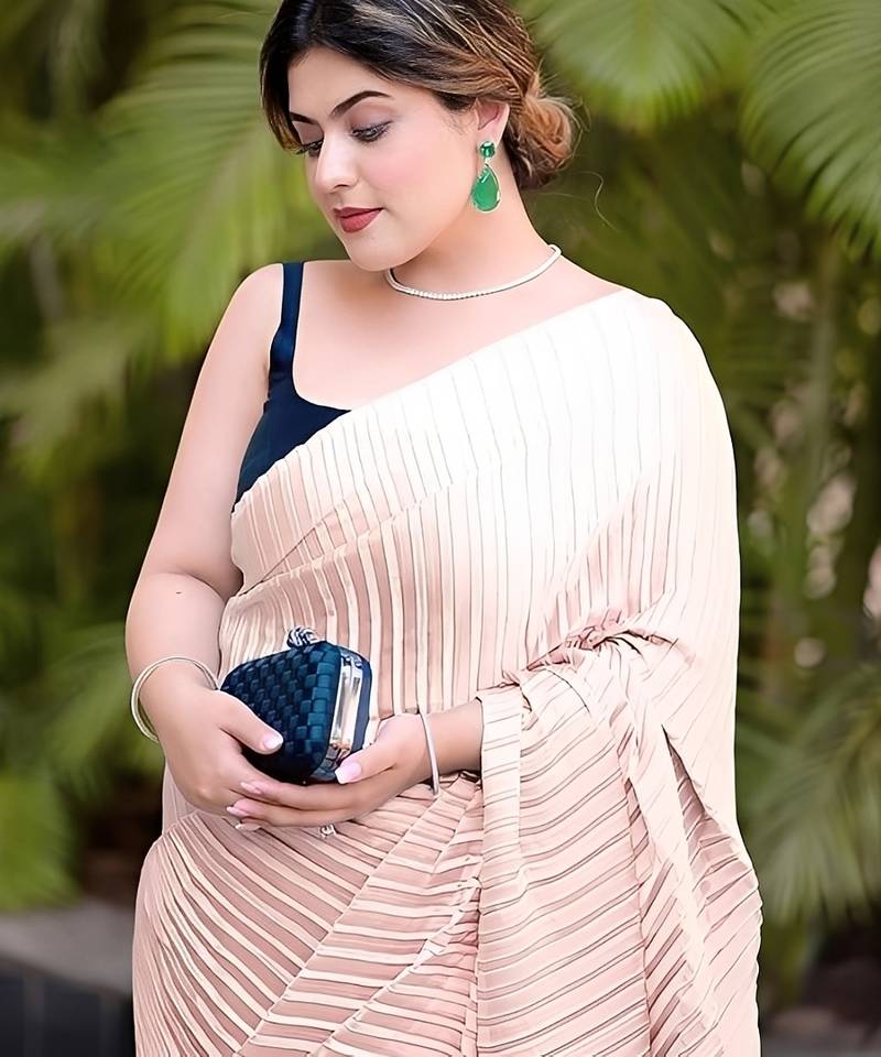 peach ombre chinnon saree with unstitched blouse