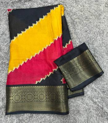 yellow striped georgette saree with unstitched blouse 2