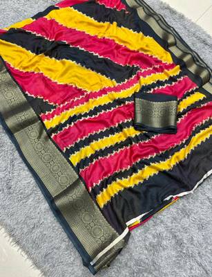 yellow striped georgette saree with unstitched blouse 3