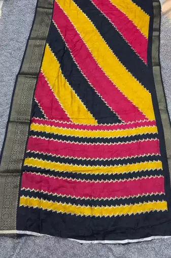 yellow striped georgette saree with unstitched blouse