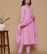 pink rayon embroidered kurta sets