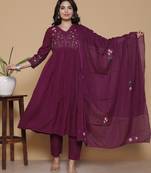maroon rayon embroidered kurta sets