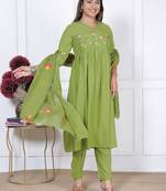 green rayon embroidered kurta sets