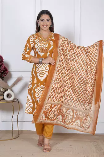 yellow rayon printed kurta sets