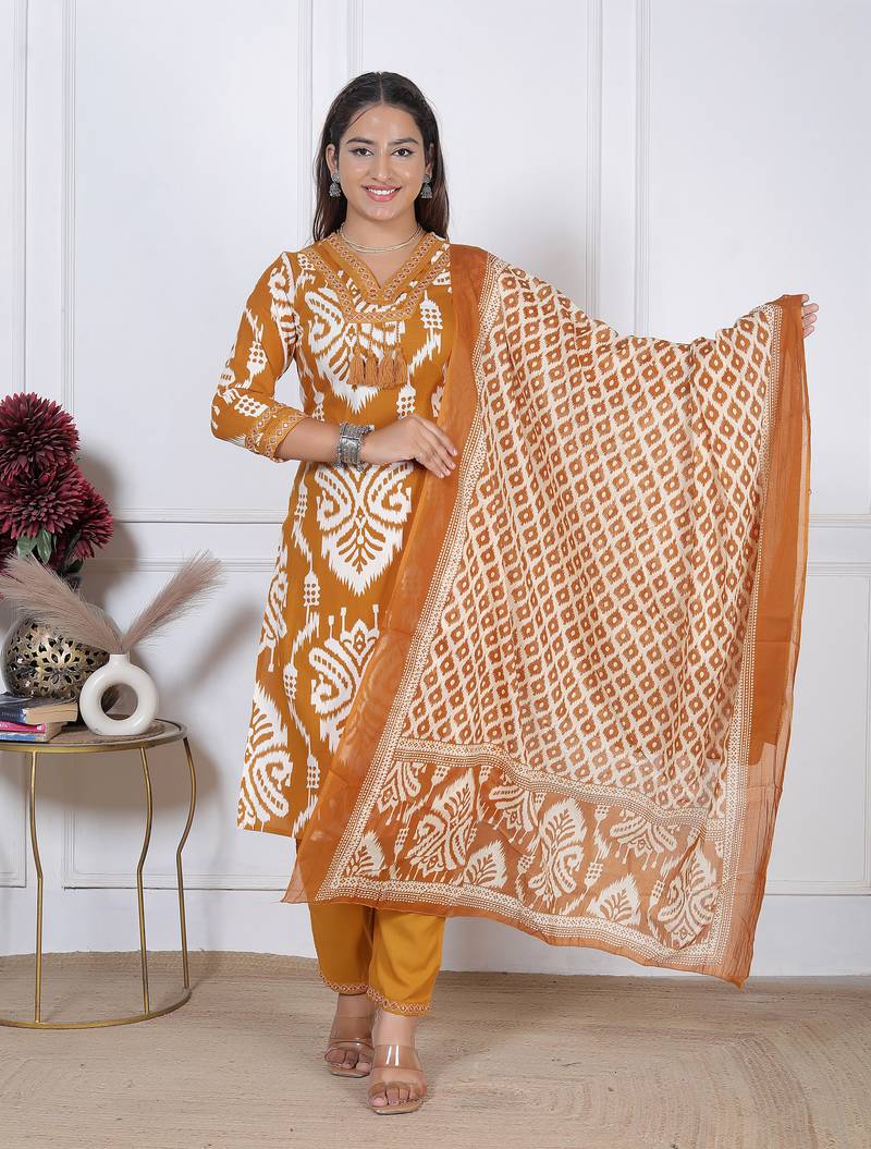 yellow rayon printed kurta sets