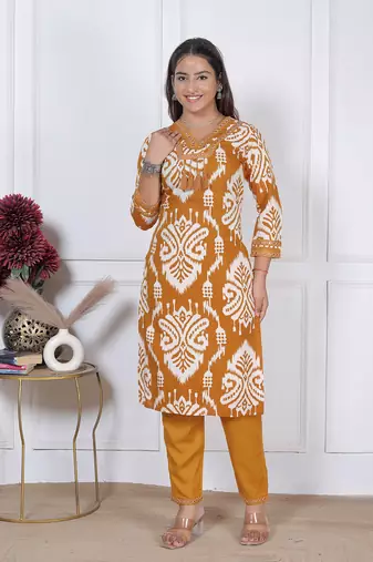 Women   s printed kurta pant dupatta set traditional indian suit set with printed dupatta set